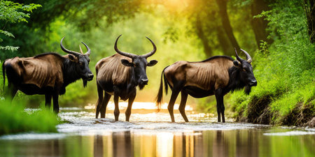 Wildebeest in the forest. Wildlife scene from nature.の素材