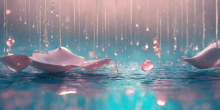 Falling drops of water. 3d rendering, 3d illustration.の素材