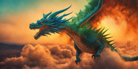dragon flying in the sky - 3d render illustration of fantasy dragonの素材