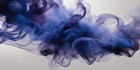 Blue and purple abstract smoke on a white background. Background from the smoke of vapeの素材