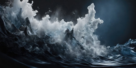 3D render of a stormy ocean with large waves and splashesの素材