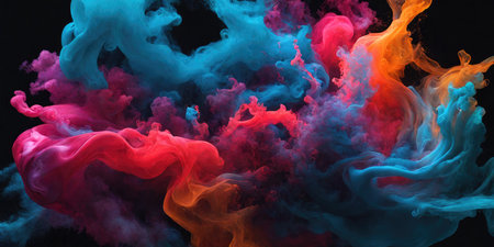 Colorful abstract smoke isolated on black background. Cloud of ink in water.の素材