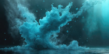 3d rendering of abstract blue water splash in the dark with smokeの素材