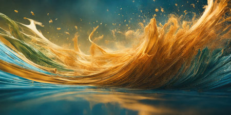 Abstract water background with splashes and waves. 3d render illustrationの素材