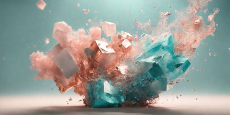 Explosion of ice cubes. 3d rendering, 3d illustration.の素材