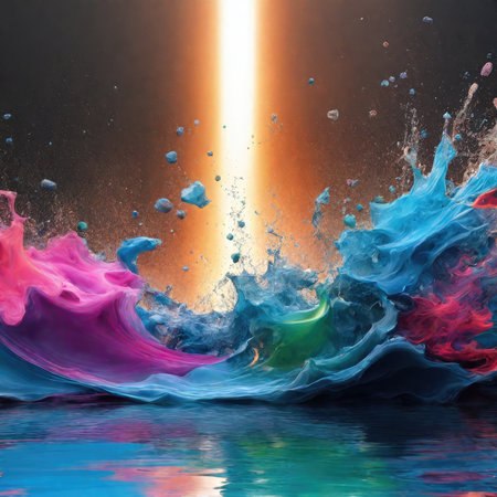 Colorful paint splashing on water, abstract background. 3d renderingの素材