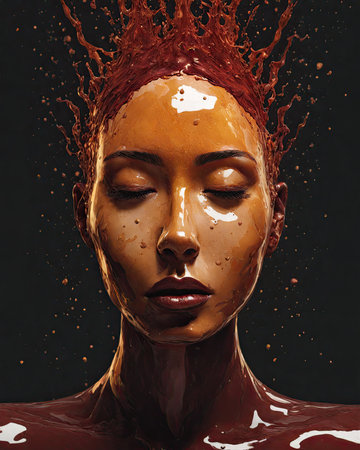 Portrait of a beautiful woman with red blood splash on her faceの素材