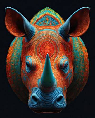 rhinoceros on black background. 3d render illustration.の素材