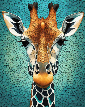 Giraffe head on cracked background. Animal portrait. Vector illustration.の素材
