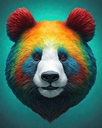 Portrait of a panda bear in the colors of the rainbowの素材