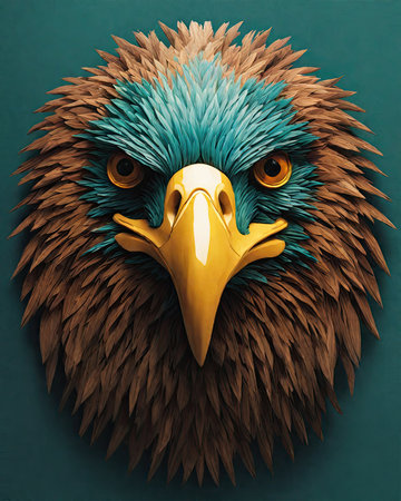 Eagle head on turquoise background. 3d illustration.の素材