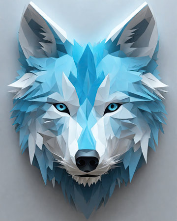 Illustration of a wolf head in a low poly style on gray backgroundの素材