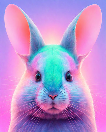 Funny rabbit with blue eyes and pink background. 3d renderingの素材