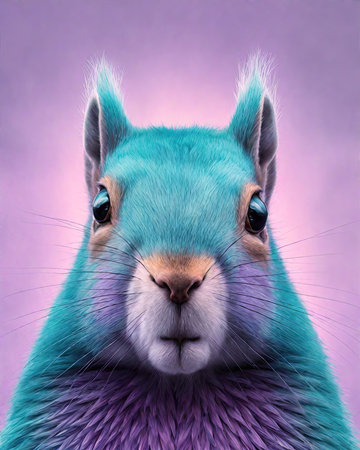 3D rendering of a blue squirrel on a purple background with space for textの素材