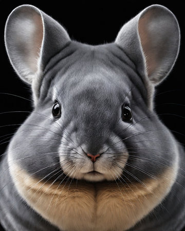 close-up portrait of a chinchilla on a black backgroundの素材