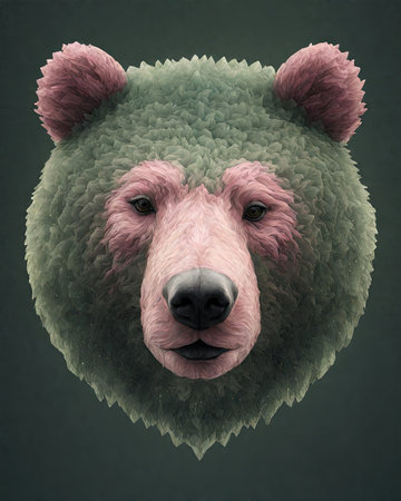 Illustration of a bear head on a dark background, digital paintingの素材
