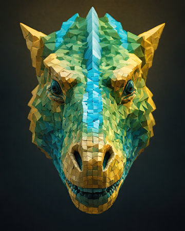 Polygonal rhinoceros head on dark background. 3d renderingの素材