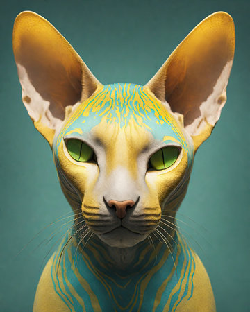 Sphynx cat with green eyes. 3d illustration.の素材