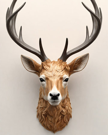 Deer head with big antlers isolated on white background. 3d illustrationの素材
