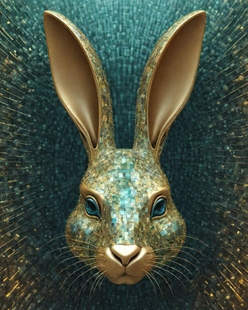Rabbit head on abstract background. 3D illustration. 3D rendering.の素材