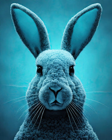 Rabbit on a blue background with space for your text or imageの素材