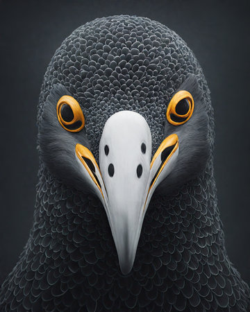 eagle head with yellow eyes on a dark background. 3d illustrationの素材