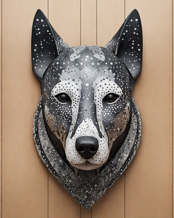 dog head on wooden background. 3d illustration of dog head.の素材