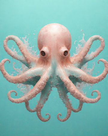 Octopus in the water on a blue background. 3d renderingの素材