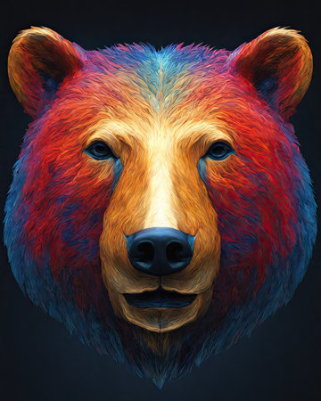 portrait of a grizzly bear on a dark background, digital paintingの素材