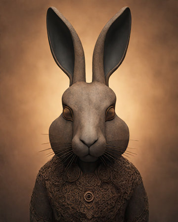 3d rendering of a hare with brown skin on a brown backgroundの素材