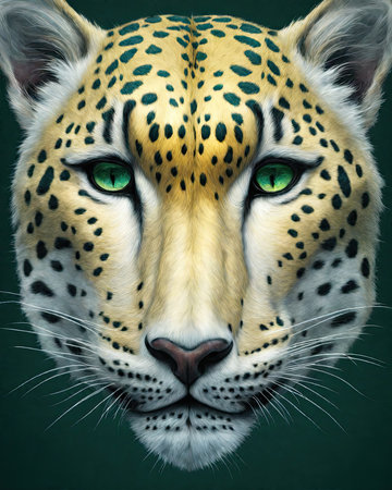 Portrait of a leopard with green eyes on a green backgroundの素材