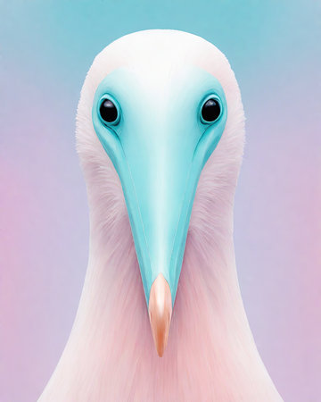 Portrait of a white booby with blue eyes on a blue backgroundの素材