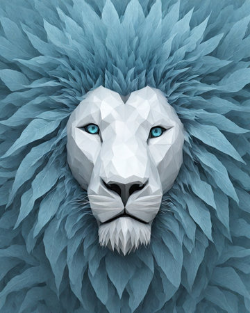 Lion head in low poly style, 3d render. Abstract illustrationの素材