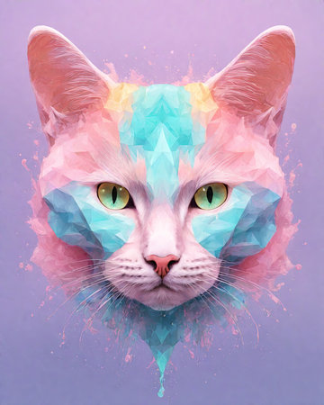 Colorful watercolor portrait of a cat with blue eyes. Digital illustration.の素材