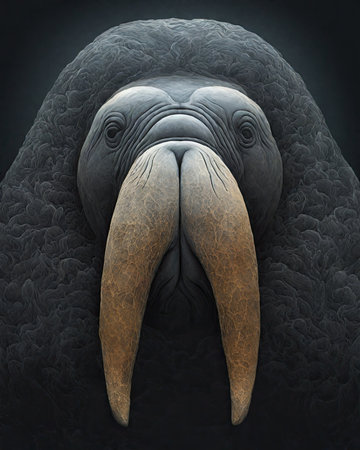 walrus on a black background, 3d render, computer graphicsの素材