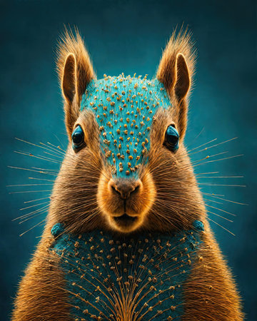 Funny squirrel with blue eyes on a dark background. 3d renderingの素材