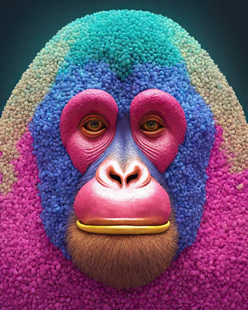 The face of a monkey made of colorful stones, 3d renderの素材