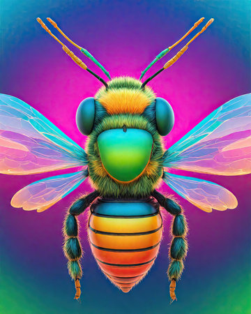 Bee on colorful background. 3d illustration. High resolution image.の素材