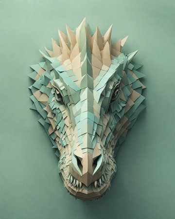 Paper origami rhinoceros head. 3D illustration.の素材