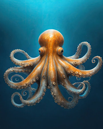 Octopus in the deep blue sea. 3d render illustration.の素材
