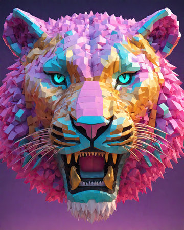 Lion head on colorful background, low poly style. 3D renderingの素材