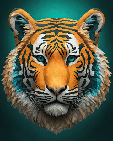 Portrait of a tiger on a green background. 3d renderingの素材