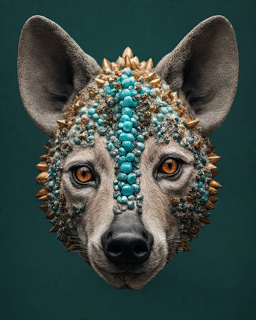 Head of a hyena with a necklace made of beads and pearlsの素材