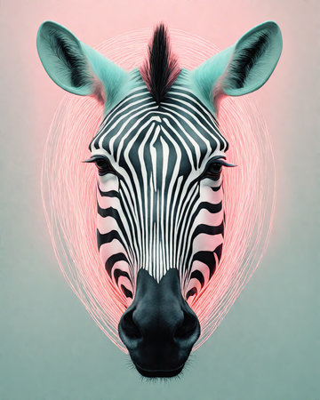 Zebra head with neon lights on gradient background. 3D renderingの素材
