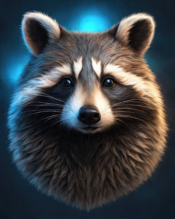 Portrait of a raccoon on a dark background. 3d renderingの素材