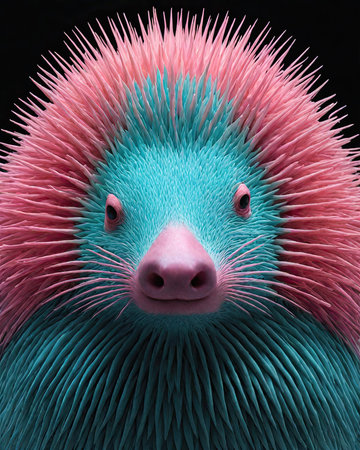 Portrait of a blue-pink duck on a black backgroundの素材