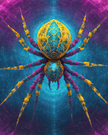 Spider on abstract background. Computer generated 3D fractal design.の素材