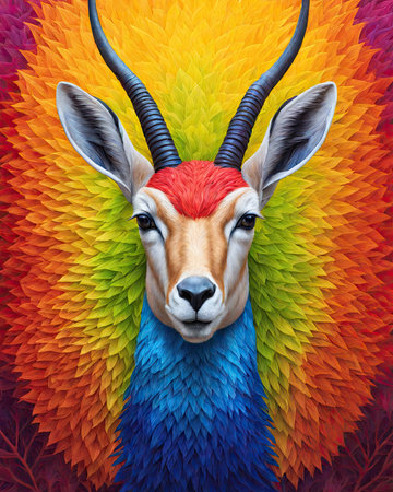 Gazelle on multicolored background. Digital art painting.の素材