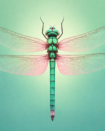 Dragonfly on a green background. 3d rendering, 3d illustration.の素材
