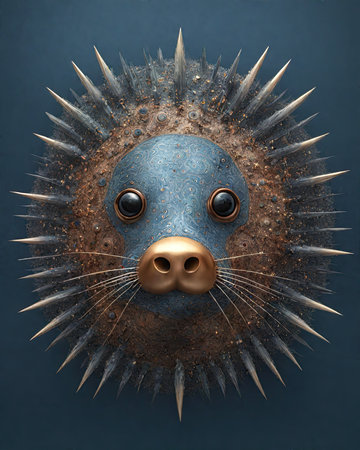 Fantasy creature with sharp spikes on his head, 3d illustrationの素材